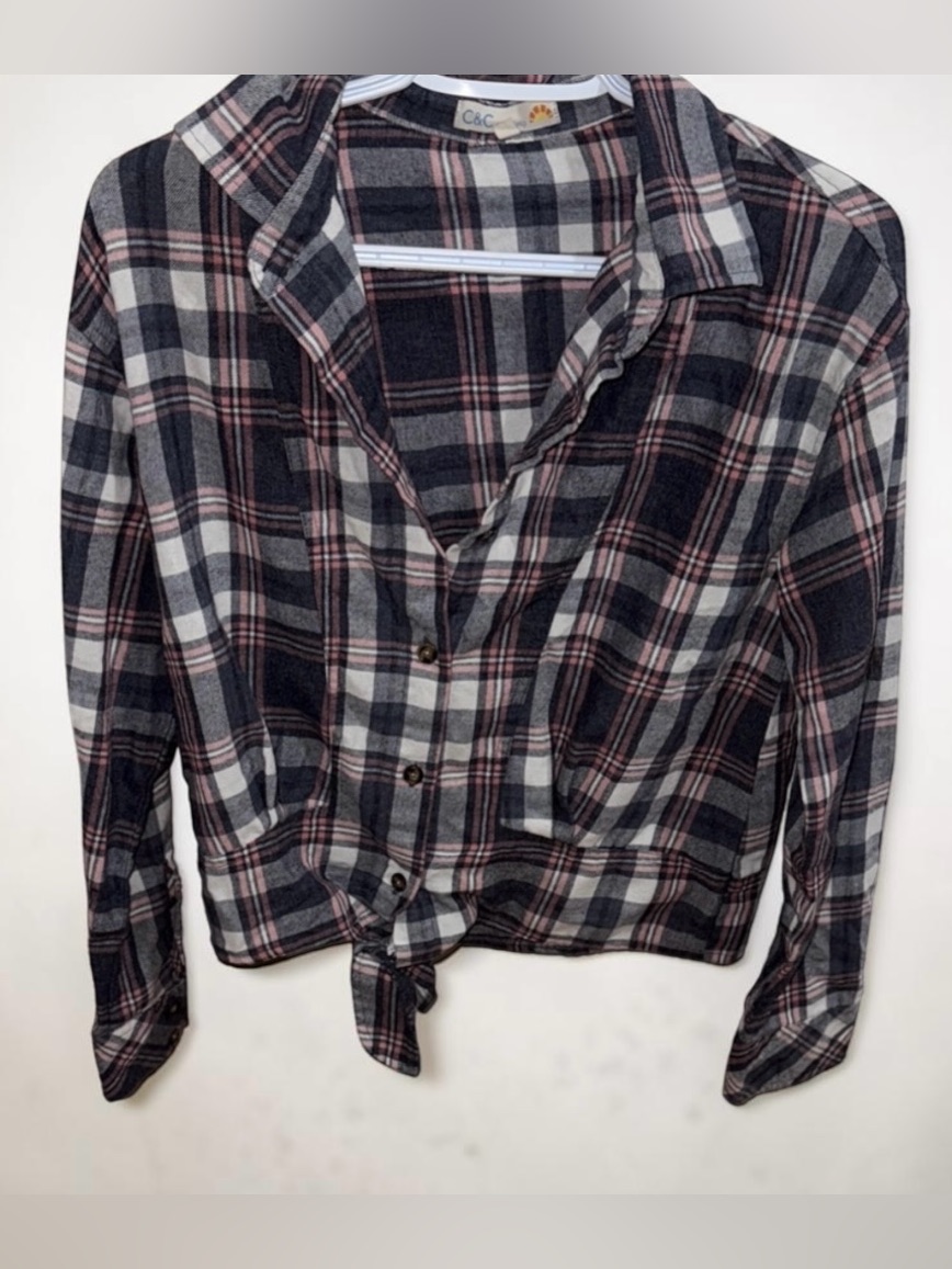 Blue,Pink, White Checkered Blouse